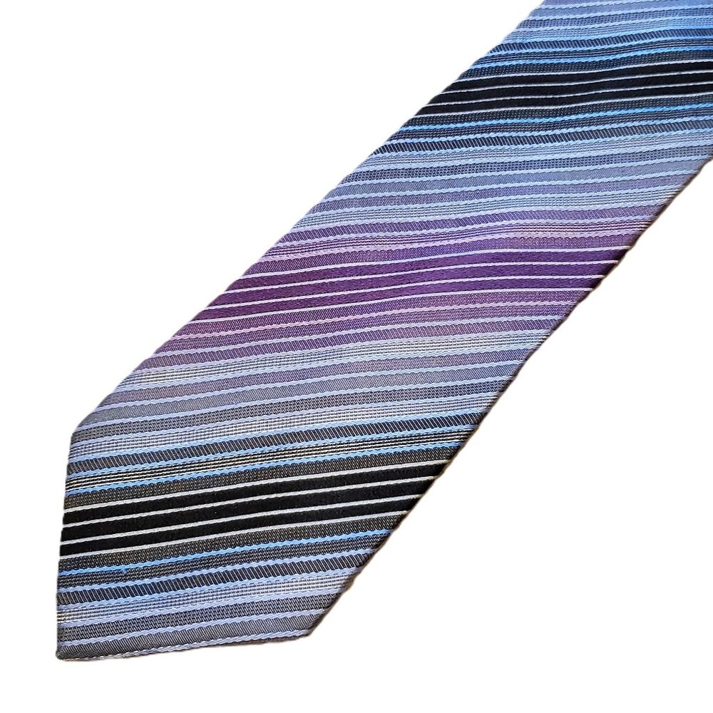 NWOT Kenneth Cole Reaction Men's 100% Silk Tie Purple Blue Stripe Necktie Office